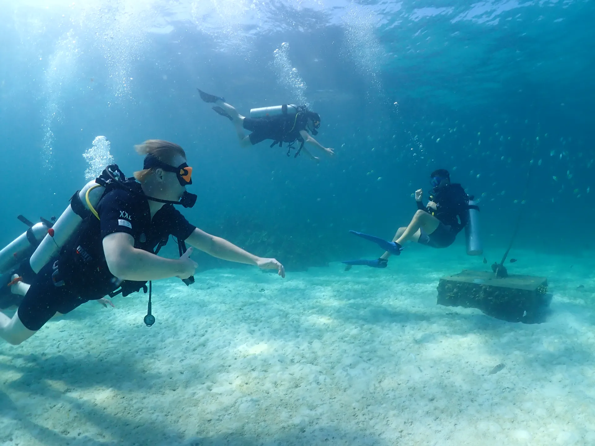 Try diver taking their first breaths underwater in Gili Trawangan