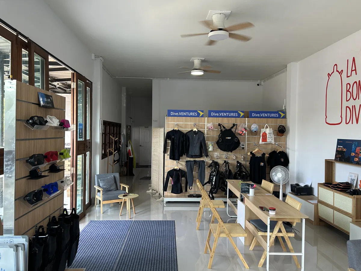 Inside the La Bombona Diving dive centre on Koh Lipe